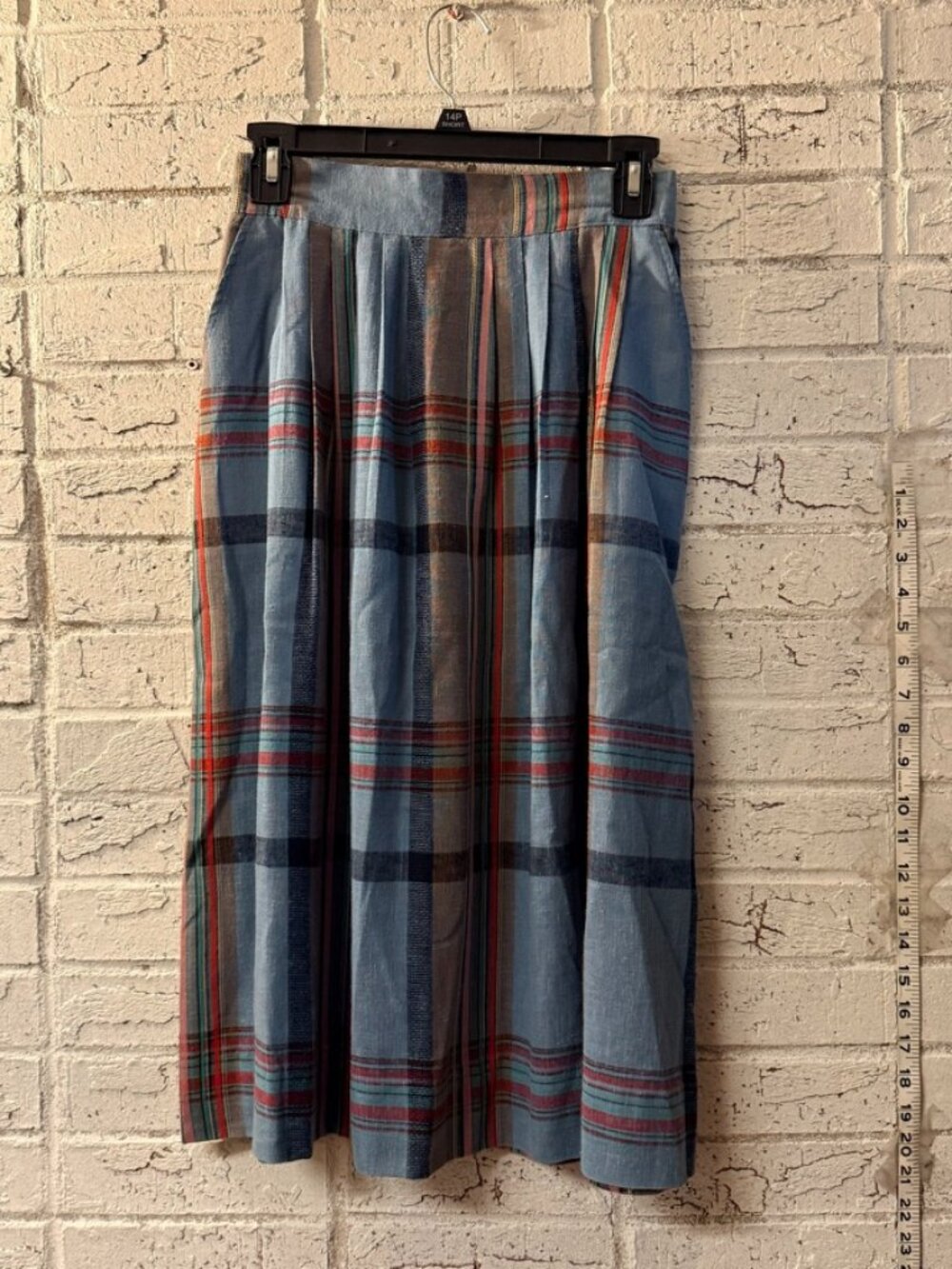 Modiano Plaid Midi Skirt Size 7 Blue Red Tartan Pleated Cottagecore Vintage